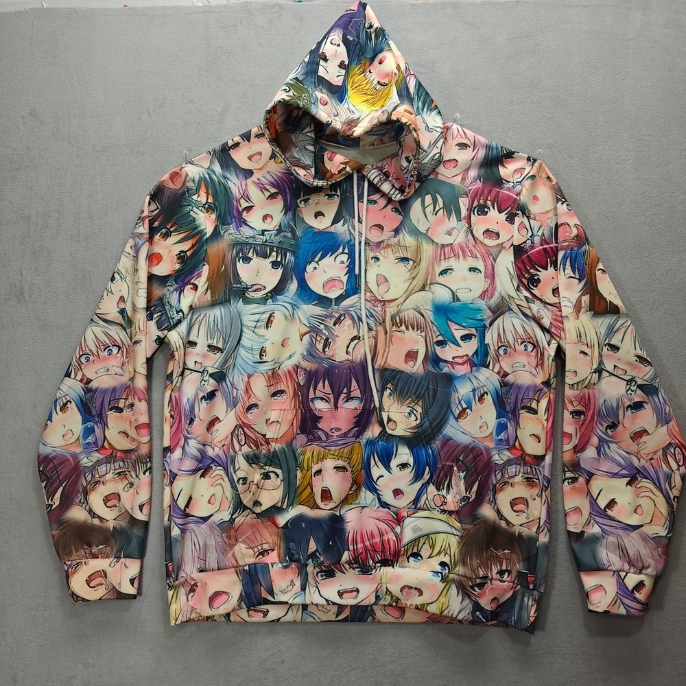 Anime Ahegao All Over Print Hentai Manga Hoodie Otaku Colorful Pullover Cosplay